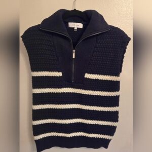John + Jenn Cotton Knit Vest Quarter Zip Navy White Stripes Sz S